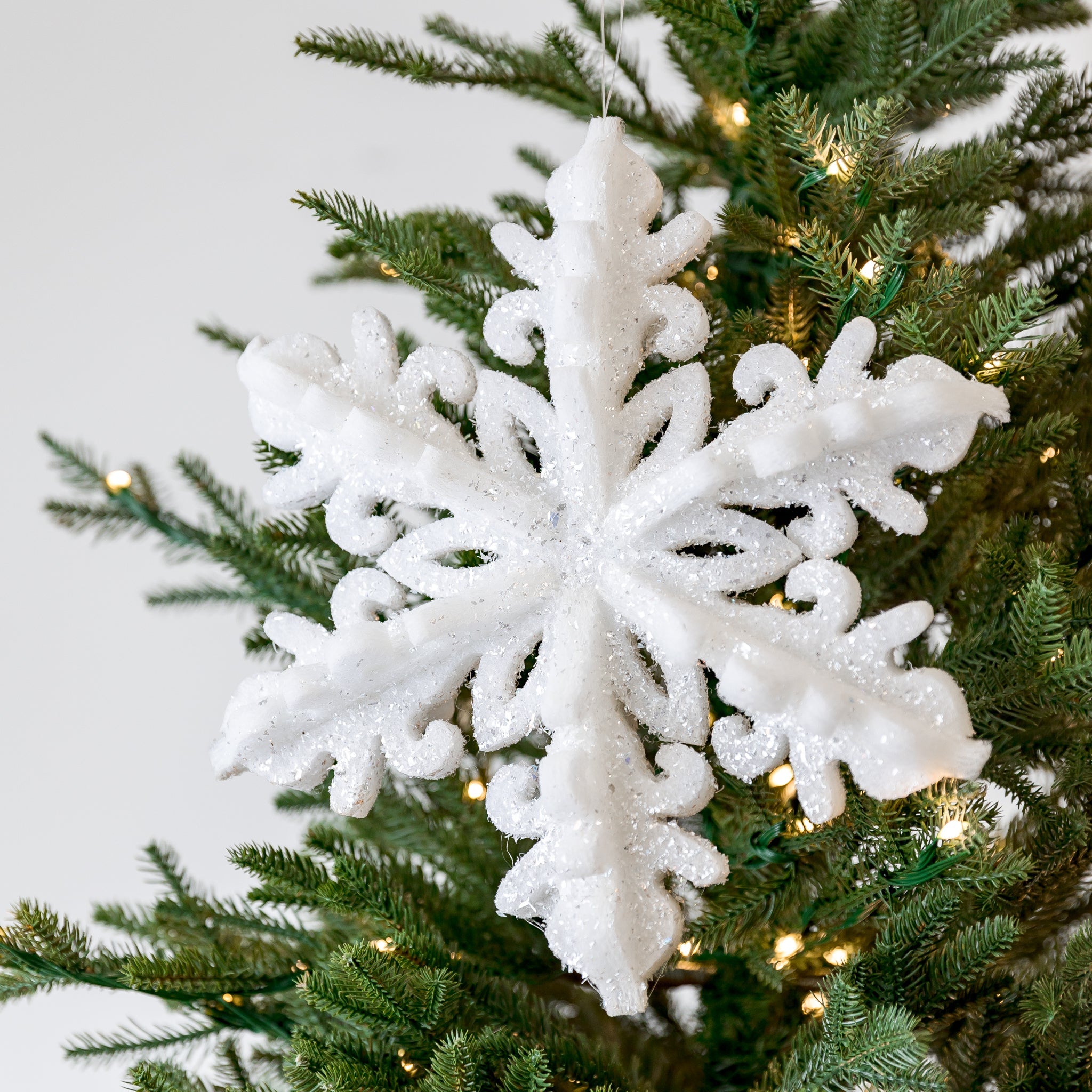 12 White Silver 3D Foam Snowflake Ornament – Modern Display